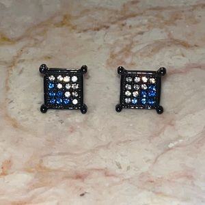 Black & Blue Square Diamond Earrings